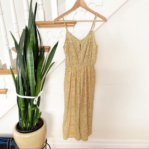 ROW.A Yellow Floral Print Spaghetti Strap Asymmetric Button Jumpsuit Size S - Picture 4 of 10
